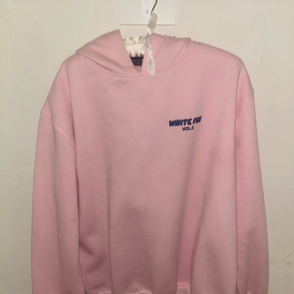 Pink White Fox Hoodie- Blue Lettering